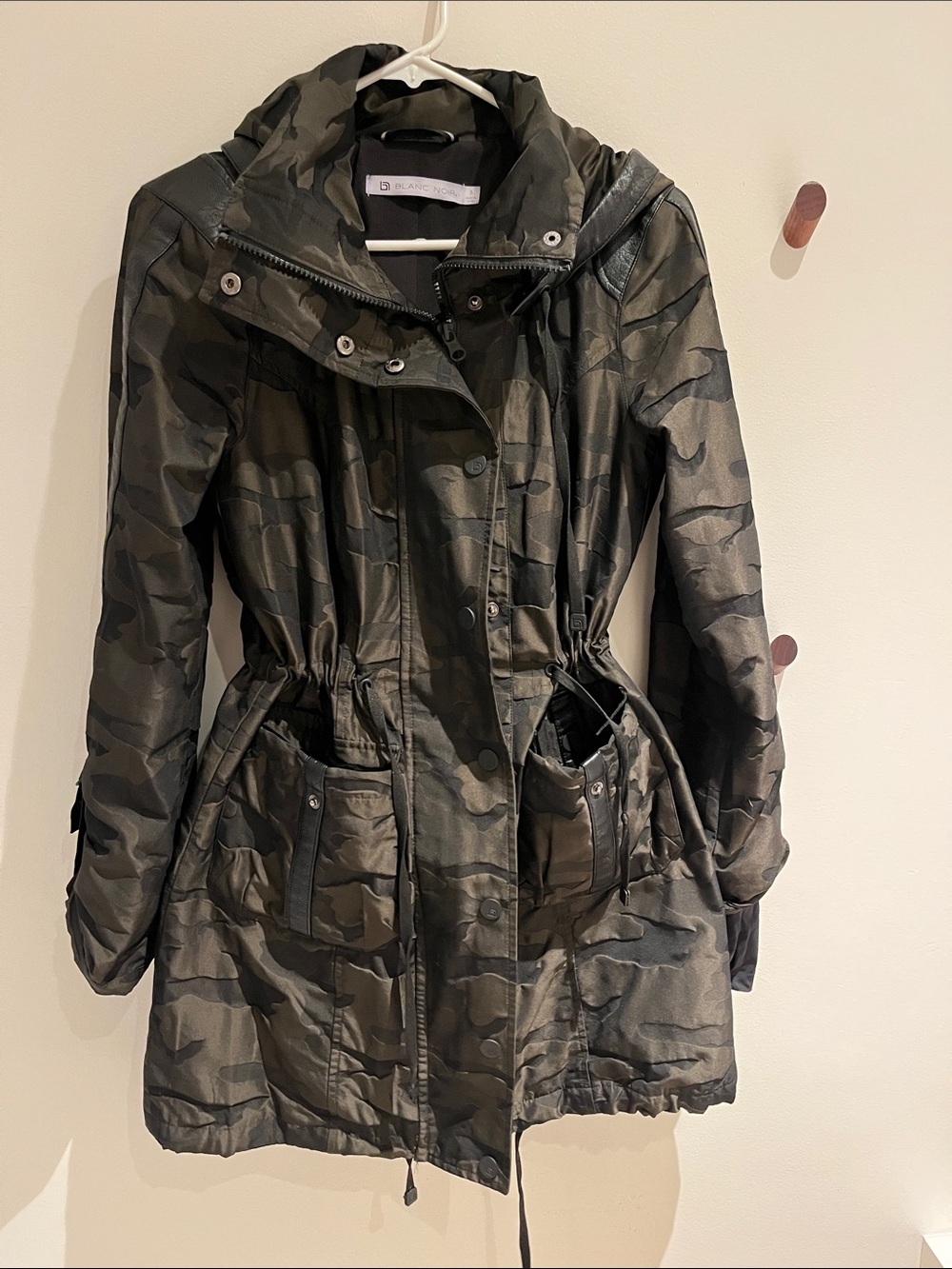 Blanc Noir Black Camo Hooded Anorak Utility Jacket Size Small